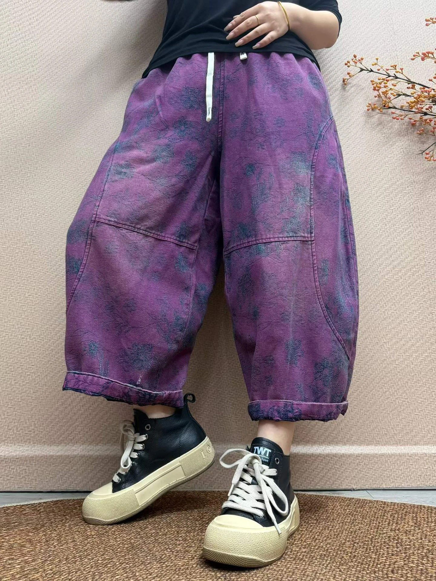 

High Quality Embroidered Denim Pants Women Loose Wide Leg Harlan Casual Summer Jeans Soft Denim Natural Waist Drawstring