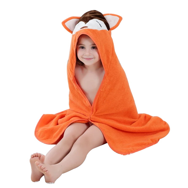 MICHLEY 2PCS Cute Cartoon Baby Bath Towel Newborn Cotton Hooded Soft Infant Bathrobe Unisex Fox Giraffe For Boy Girls 0-6 Months