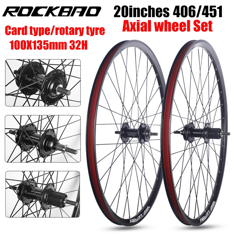 

ROCKBAO 20inch Bicycle Wheelset 406/451 Disc Brake Double Aluminum Alloy Rim 2Bearings 100X135mm Axial Bike Wheel Set