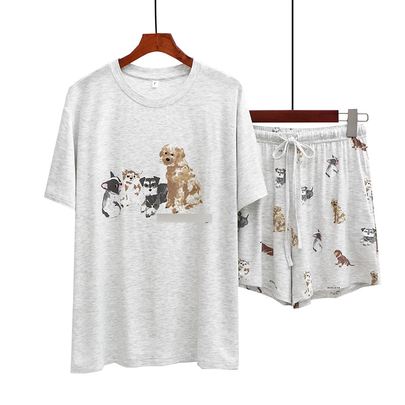 Japanese Summer Soft Comfortable Loose Pajama Set O-neck Short Sleeve Tee+ Elastic Wasit Shorts Cartoon Printed Homewear Suit