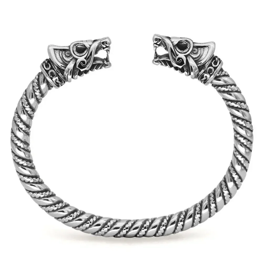 Vintage Norse Viking Arm Ring Fenrir Wolf Head Cuff Bangle Men's Bracelets Accessories Jewelry