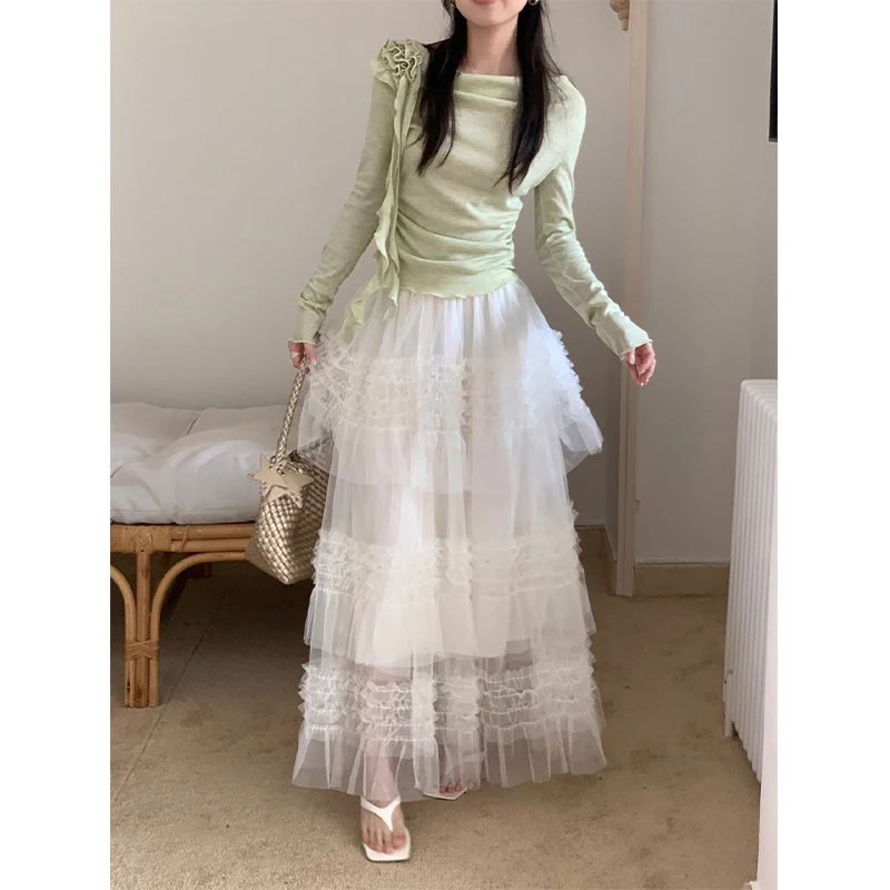 

Юбка Sweetknit Gentle Heavyweight с кружевными вставками, модель Y3738, полиэстер, весна 2025, модная женская юбка