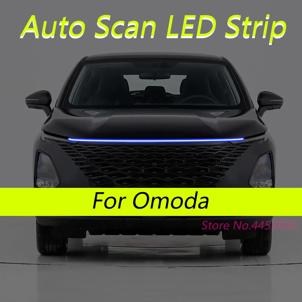 DRL Auto Scan Starting LED Strips For Chery Omoda 5 C5 FX 2022-2025 Car Hood Light Flexible Headlights Welcome Light 59 Inch