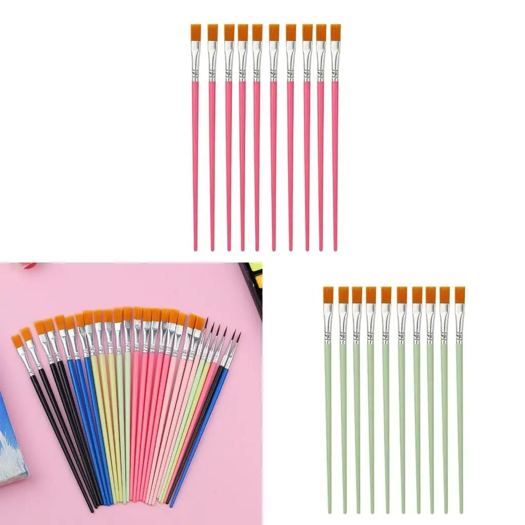  10Pcs Paintbrushes Nylon Artist Acrylic Paint Brushes for Acrylic Oil Watercolor