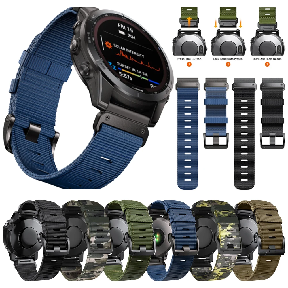 22/26mm Quick Release Nylon Strap For Garmin Fenix 7X 7 Solar/6X 6 Pro 5X Plus 3 3HR/Epix Soft wear-resistant Braided Watchbands