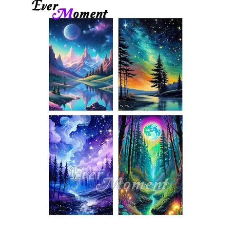 Ever Moment Diamond Painting 5D DIY Handmade Square Fairy Dust Diamond Embroidery Landscape Mountain Tree Embroidery ASF2803