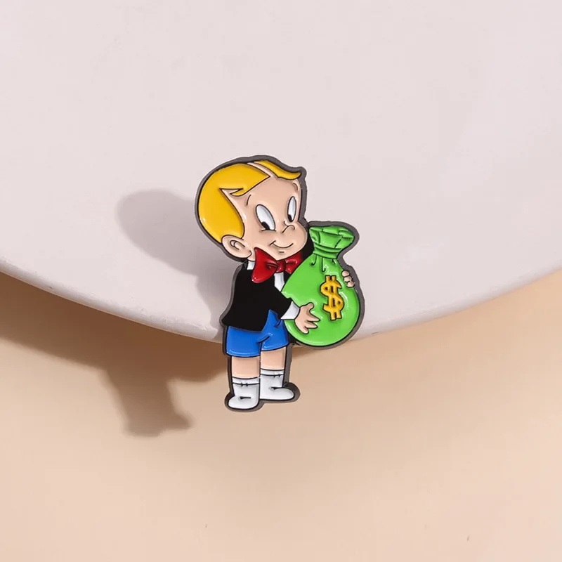 Cartoon Richie Rich Money Bag Enamel Pin Cute Anime Character Brooch Lapel Backpack Badge Party Jewelry Gift For Kisd Friends