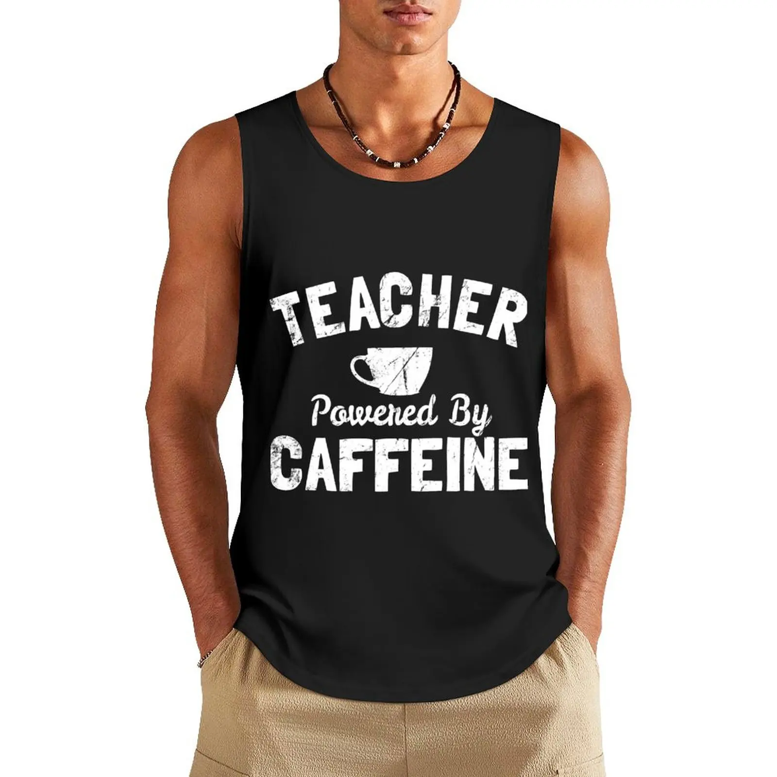 

Teacher Powered By Caffeine Coffee Tank Top gym training accessories Men's sleeveless gym shirts