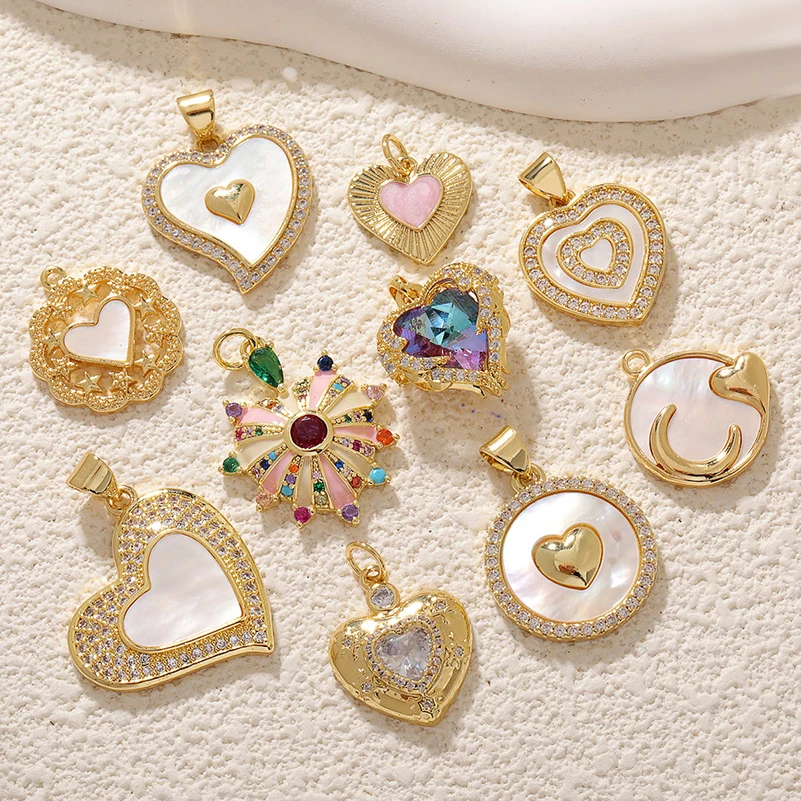 

8pcs/lot Jewelry Accessory Copper Diomand Love Shell Pendant Charms For Earrings Bracelet
