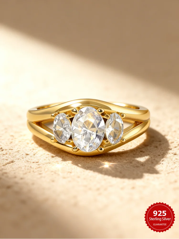 

925 Sterling Silver Cambered Surface Three Oval Zircon Ring For Women Engagement Wedding Luxury High Quality Fine Jewelry