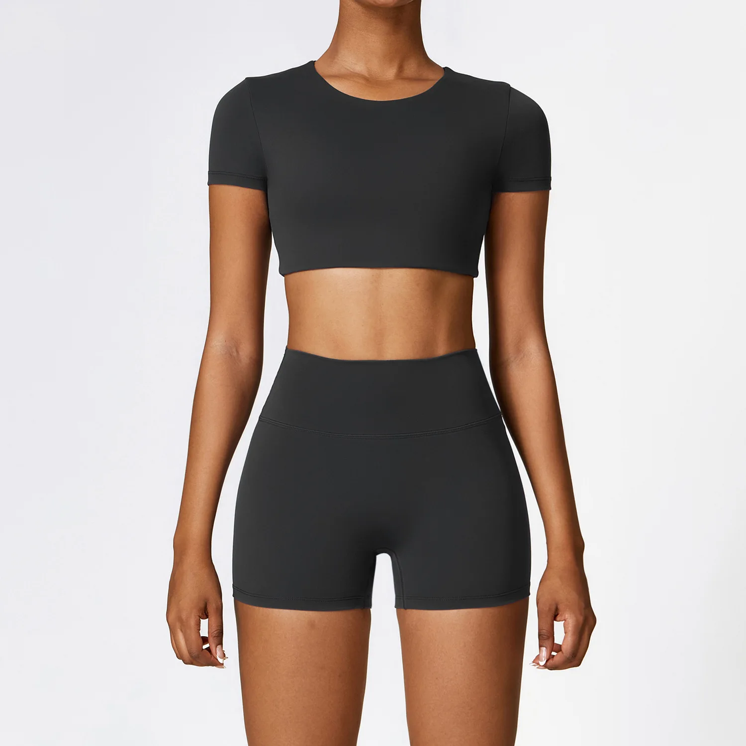 Conjunto de treino de ioga feminino sem costura, roupas esportivas, top de manga comprida, leggings de cintura alta, roupas esportivas, fitness, 2