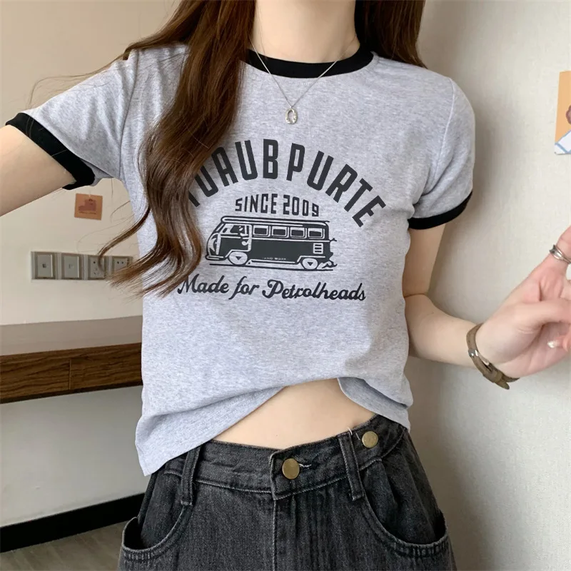 Summer Short Sleeve Bus Printed T-Shirt Women 2023 Casual O-neck Tees Top Youthful Sports Breathable Shirt Pullover 5 Color