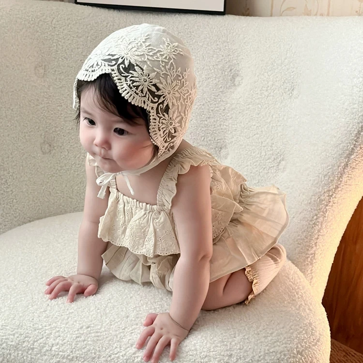 Bonnet d'été en dentelle brodée pour bébé fille, casquette en maille respirante pour enfants, pour nouveau-né, princesse, réglable