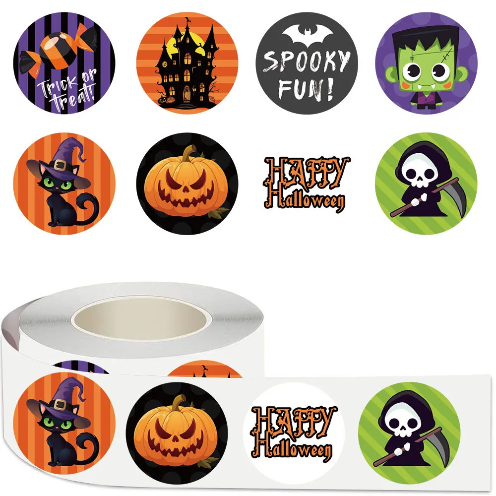 Halloween Roll Stickers 500 Counts, Waterproof Horror Skeleton Print Tape for Tumbler,Skateboard DIY Surface Customization