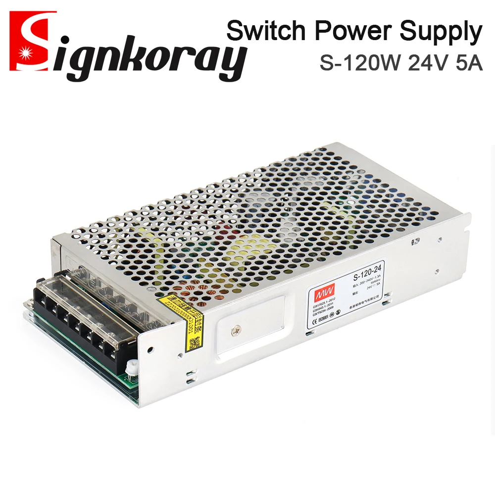 SignkoRay MeanWell 120W Switch Power Supply S-120-24 24V 5A for Co2 Laser Controller