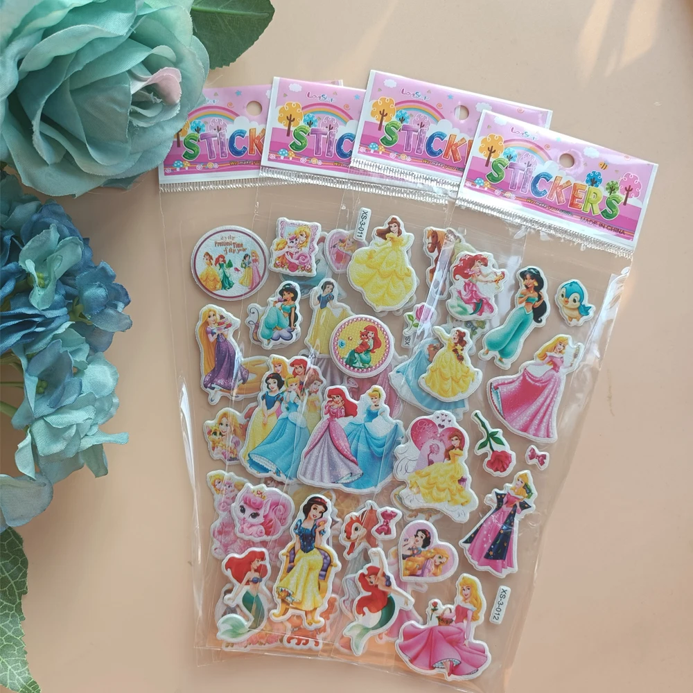 @Zootopia 디즈니 프린세스 시리즈 3D 스티커 애니메이션 문구 어린이 노트북 크리스탈 스티커 장식용 어린이 장난감