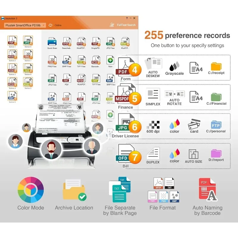 الماسح الضوئي للمستندات المكتبية HOT PS186، مع وحدة تغذية المستندات التلقائية مكونة من 50 صفحة (ADF). لنظام التشغيل Windows 7 / 8 / 10 / 11 (AMD فقط) #4