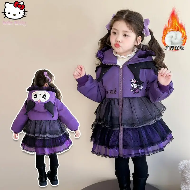 

Girls Kawaii Lolita Black Rice Thickened Hooded Cotton Coat Cartoon Autumn Winter New Children Anime Warm Mid Length Jacket Tops