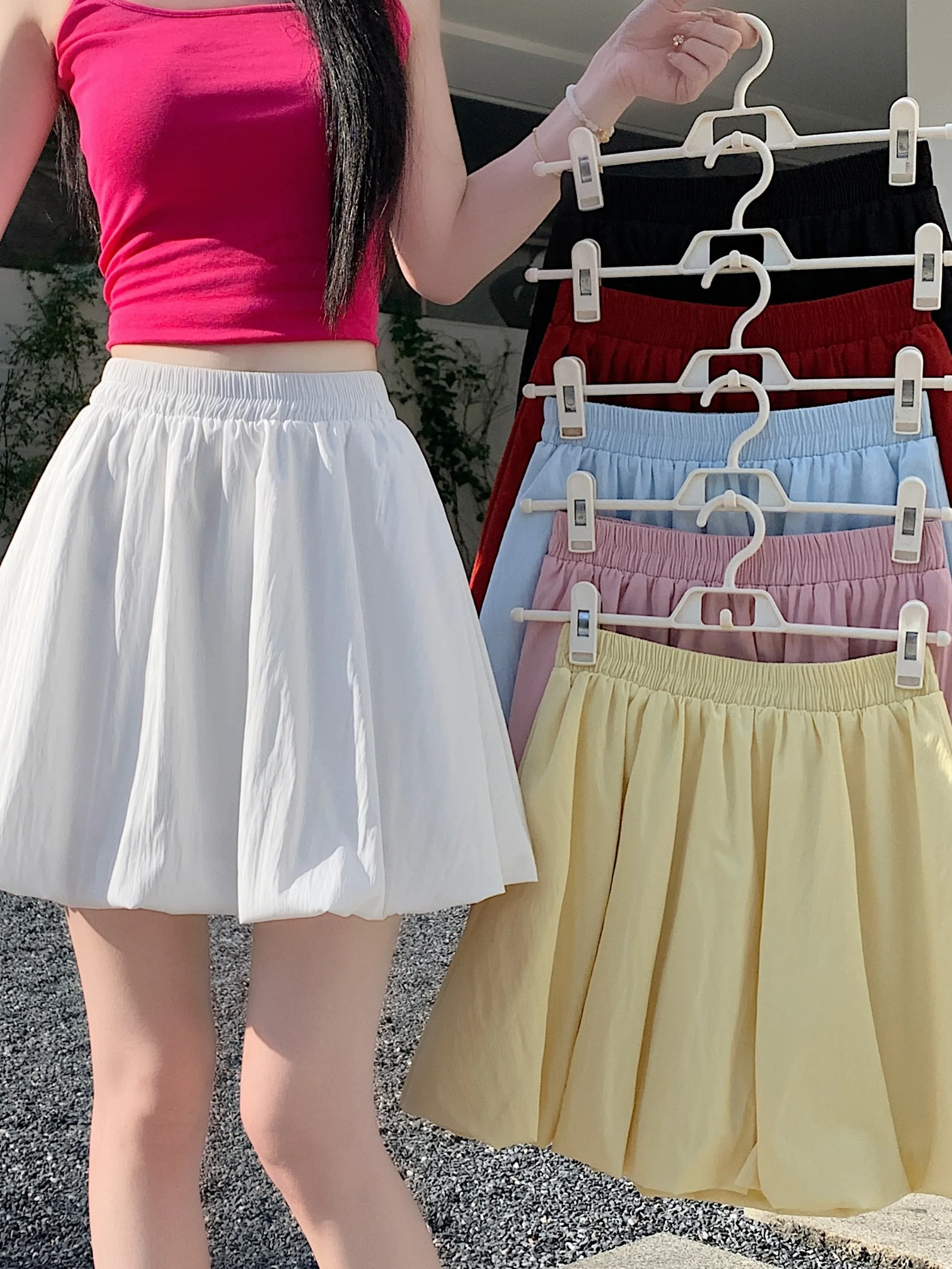 Spring Summer 2026 New Style Six Color Pumpkin Safety Pants Bubble Skirt Anti-Aging Slimming Versatile Half Skirt Women's Fas...
