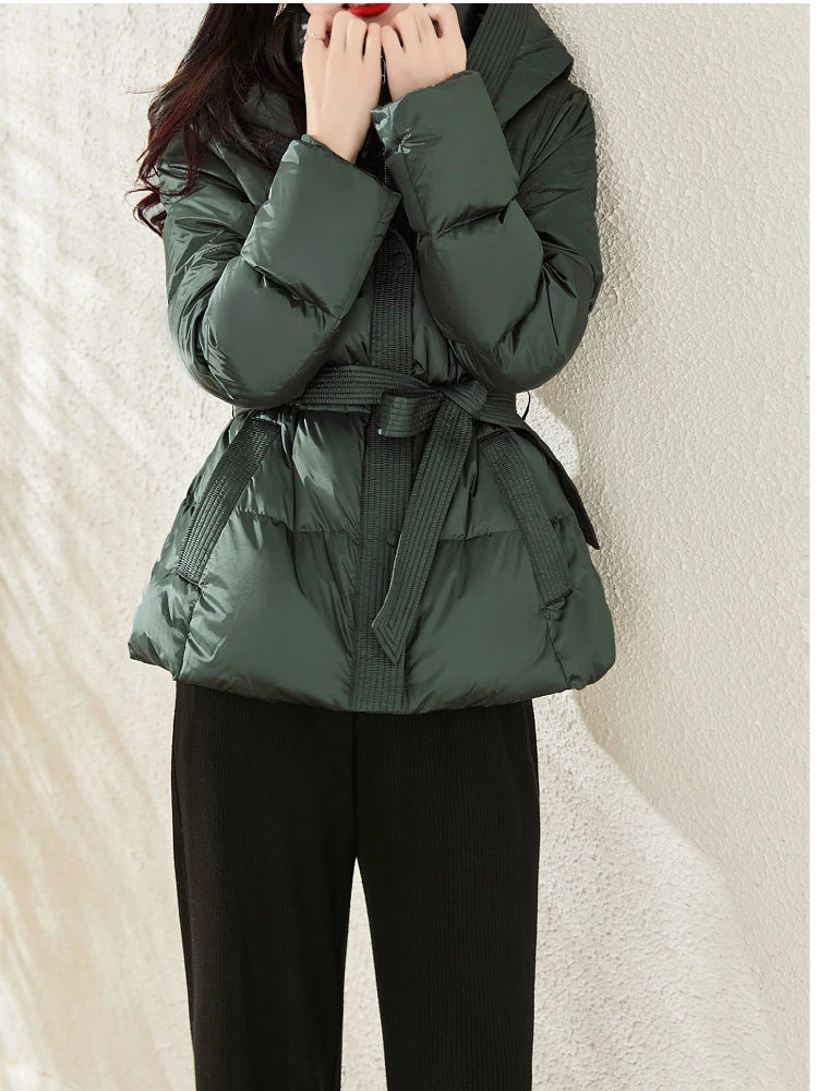 KBAT Inverno das Mulheres jaquetas Quentes Casaco Casual Feminino Puffer Jacket com um cinto com capuz Parkas Sobretudo