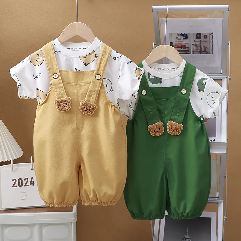 Children's Summer Kids Trendy Overalls Short Sleeve Set Boys Girls Baby Kids Short Sleeve Overall Set Casual Thin Style Children