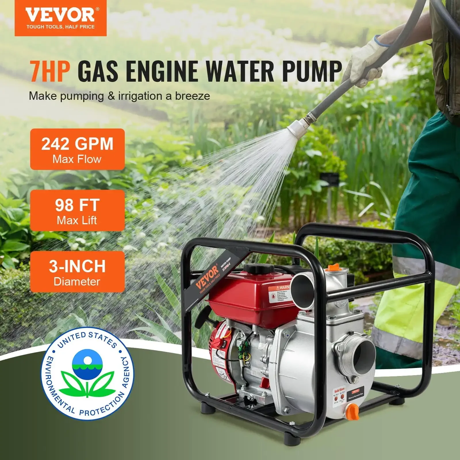 Gasoline Engine Water Pump Gas Powered Water Transfer Pump 3