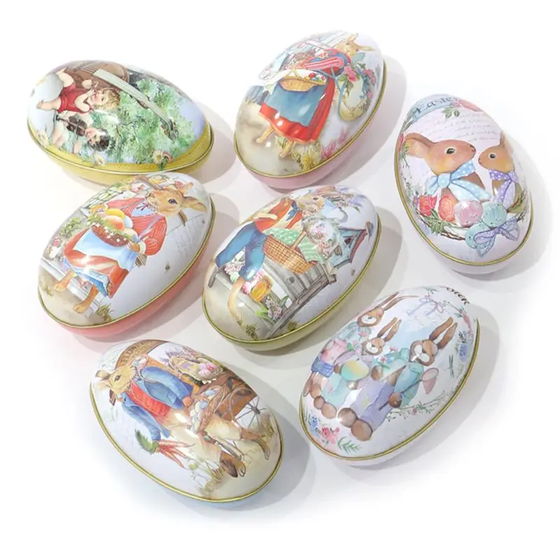 KX4B Retro Easter Rabbit Bunny Tin Box Jar Tea Candy Jewelry Coin Storage Container for Case Candle Sealed Cans