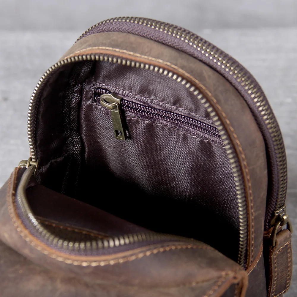 S.WORKER Brusttasche aus Vollnarbenleder für Herren, Umhängetasche aus echtem Leder für Herren, Vintage Retro Freizeittasche – Detail 20