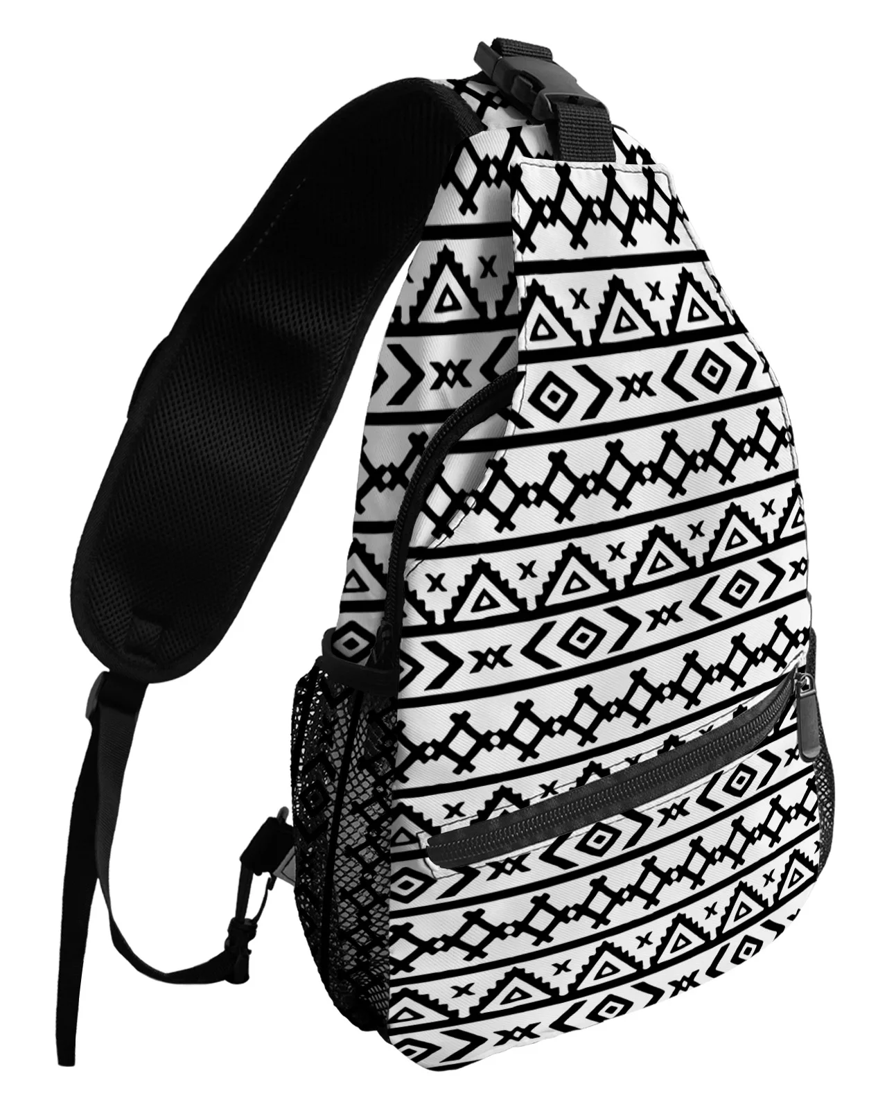 

Bohemian Hand-painted Lines Black And White Chest Bags For Women Men Waterproof Messenger Bags Sport One Shoulder Crossbody Bag