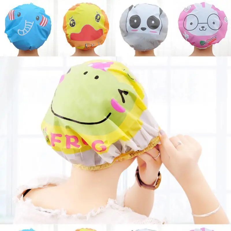 

4Pcs/lot Random Style Lovely Cartoon Women Shower Caps Colorful Bath Shower Hair Cover Adults Waterproof Bathing Cap Animal