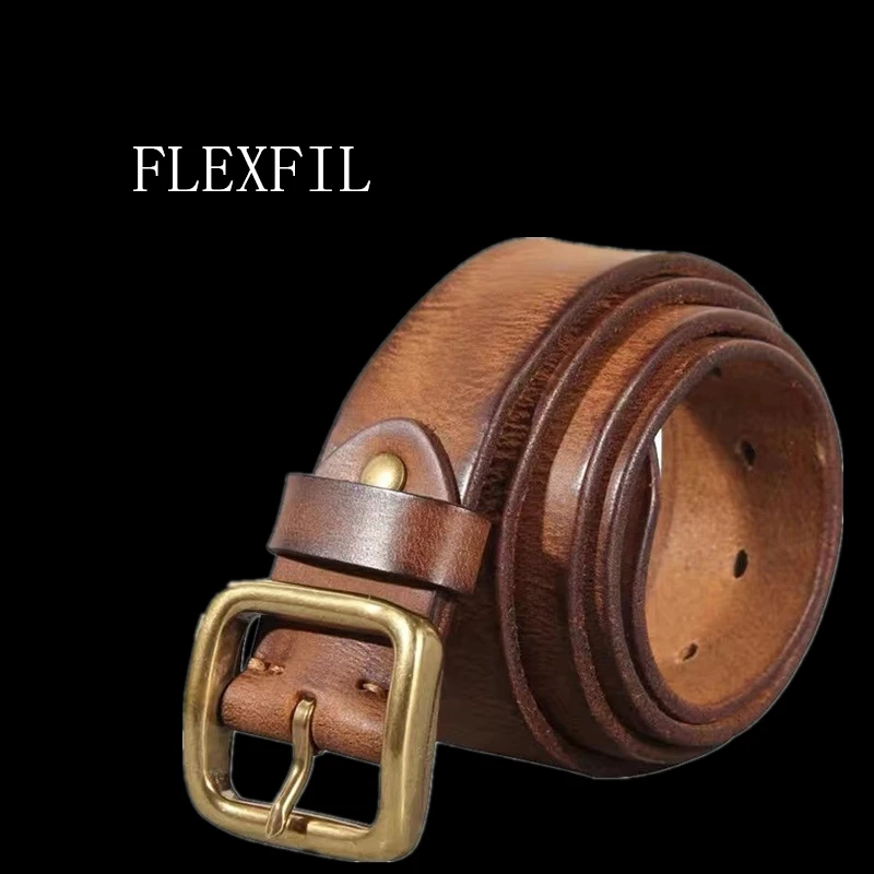 

FLEXFIL Men Leather Belt Metal High Quality Business Fashion vintage Classic brand simple Cowskin Waist Strap Jeans Men Belt