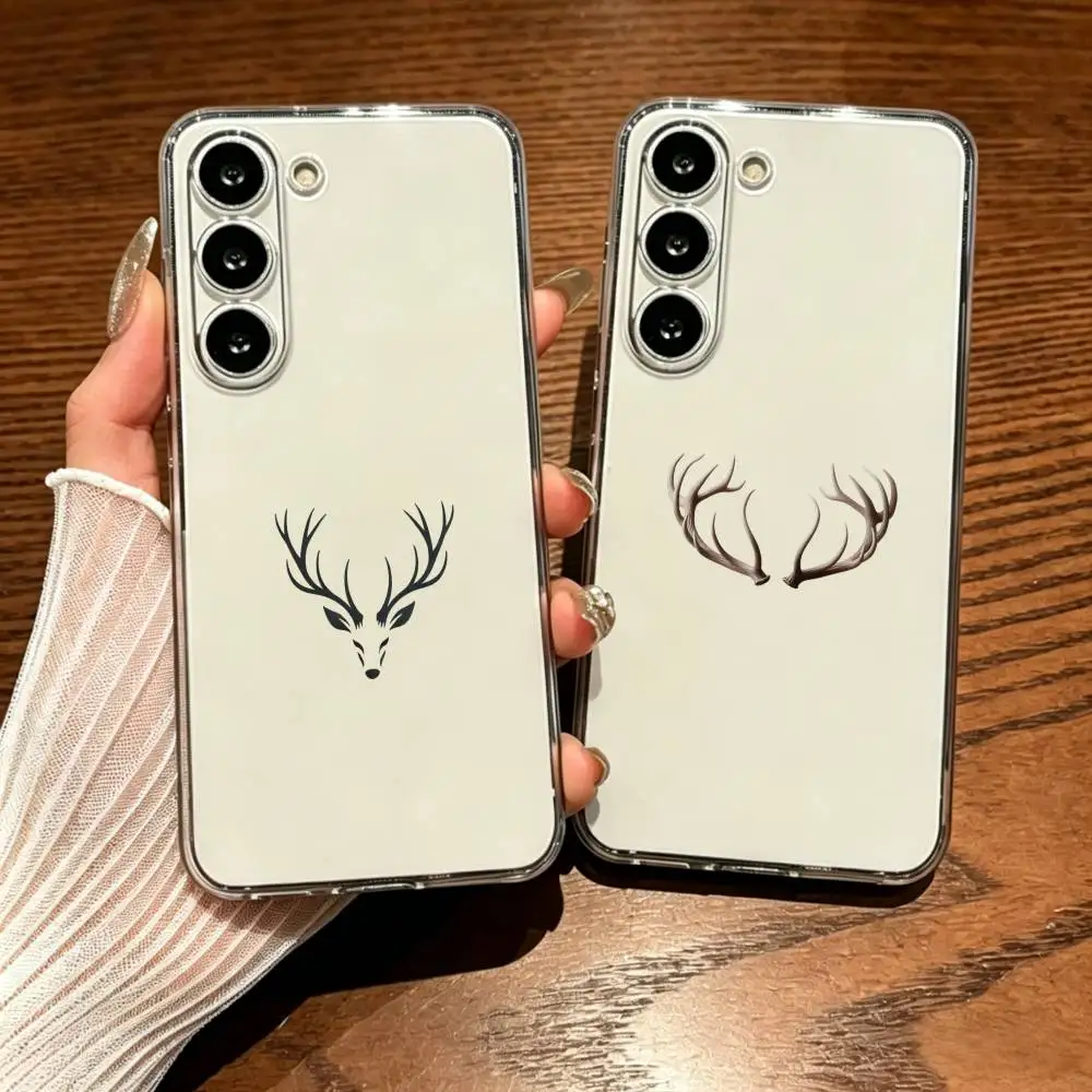 Deer Head Shatterproof Transparent Printed Phone Case For Samsung Galaxy A73/A72/A71/A53/A52/A51/A22/A91/A80
