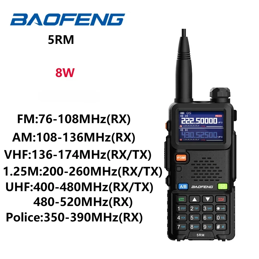 Baofeng UV-5RM 8W High Battery Life Air Band Ham Radio Six-Band Tri-power Two Way Radio Type C Charge NOAA 999CH UV-5RH Pro