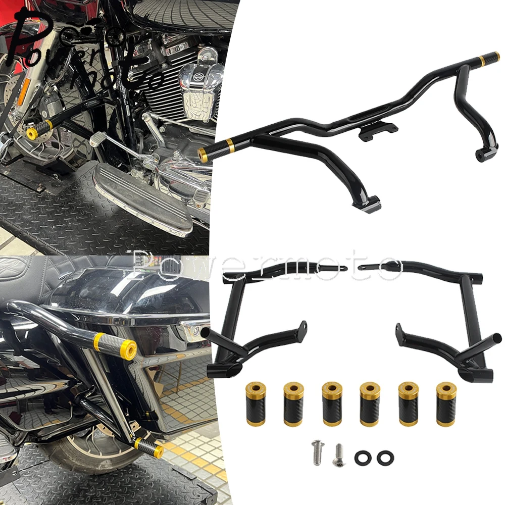 

Задняя передняя защита двигателя мотоцикла, боковая седельная сумка, защита бампера для Harley Road King Electra Road Street Glide 14-