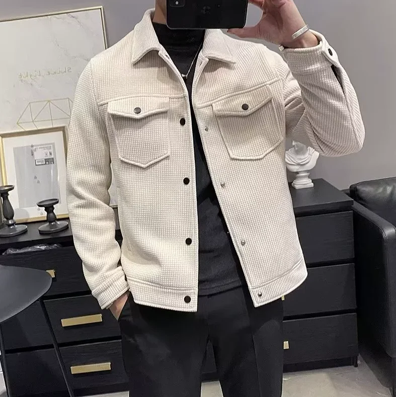

Men Corduroy Business Jacket Spring and Autumn Corduroy Simple and Versatile Trendy Brand Jacket Button Decoration Slim Jackets