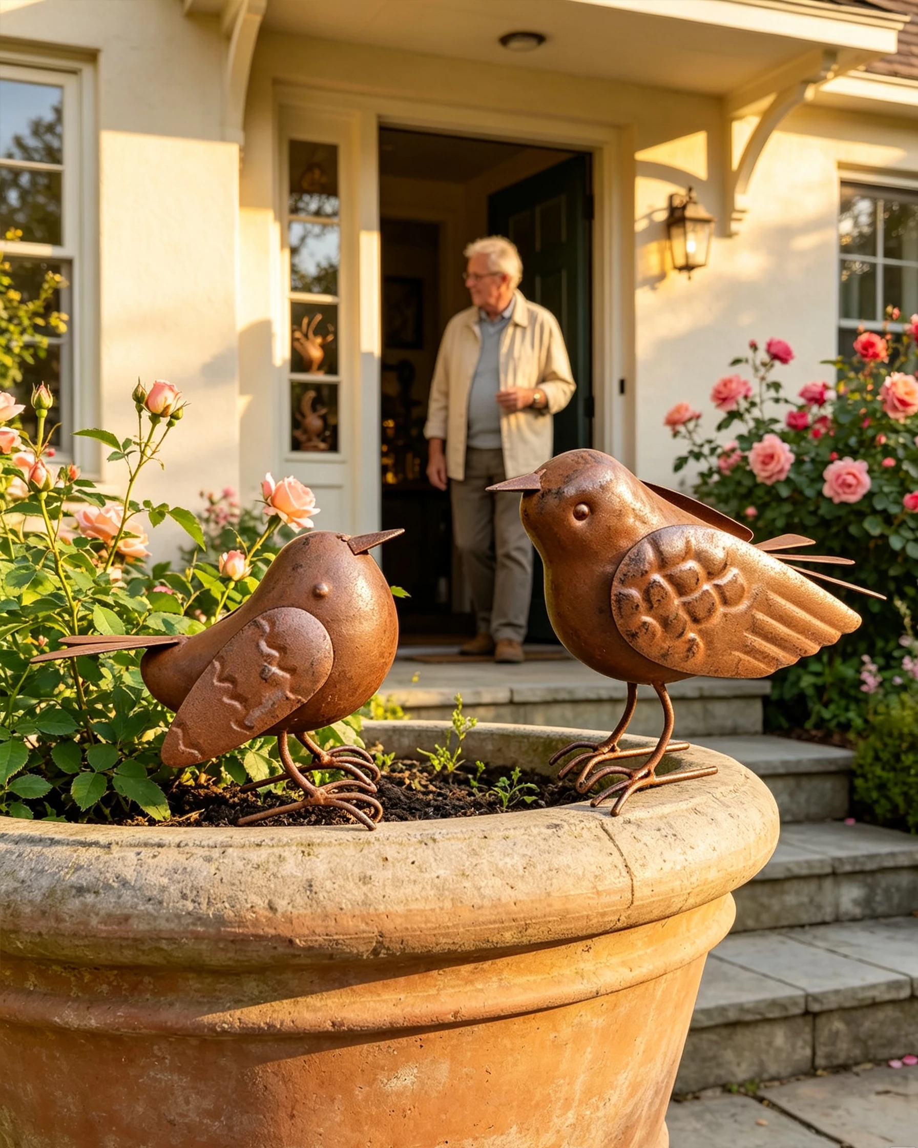 2pc Metal bird ornaments imitation rust craftsmanship outdoor courtyard garden decoration creativity outdoor garden lawn backyar