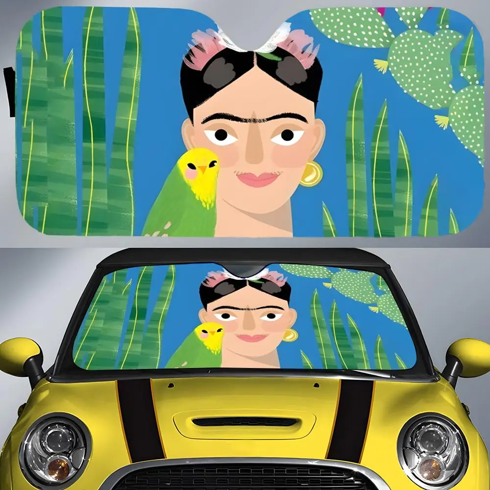 Protetor Solar para Carro com Design da Artista Frida Kahlo, Protetor de Para-brisa Frontal, Bloqueio UV, Isolamento Térmico