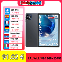 TABWEE W90 Android 15 Tablet 11 Inch - 24GB RAM 256GB ROM, Dual 4G LTE + 5G WiFi,Octa Core T615, 8000mAh, Gemini AI, WideVine L1
