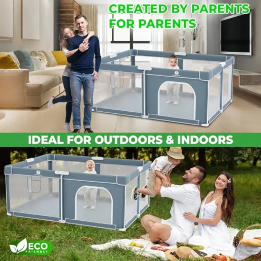 Foldable Baby Playpen with Mat Large 71"x59" Easy Installation Collapsible Play Yard for Babies and Toddlers Breathable Mesh An