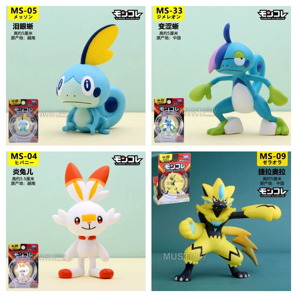Figuras originales Takara Tomy Sobble Riolu Drizzile Scorbunny Raboot Piplup, modelo de figura de acción, juguetes para niños, regalos