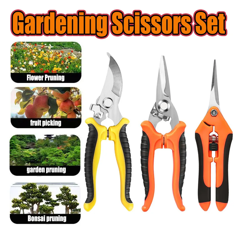 Juego de tijeras de jardinería de 3 uds, mangos ergonómicos antideslizantes, tijeras de podar con cerradura de seguridad, juego de jardinería para principiantes, ¡Puede cortar rosas y más!