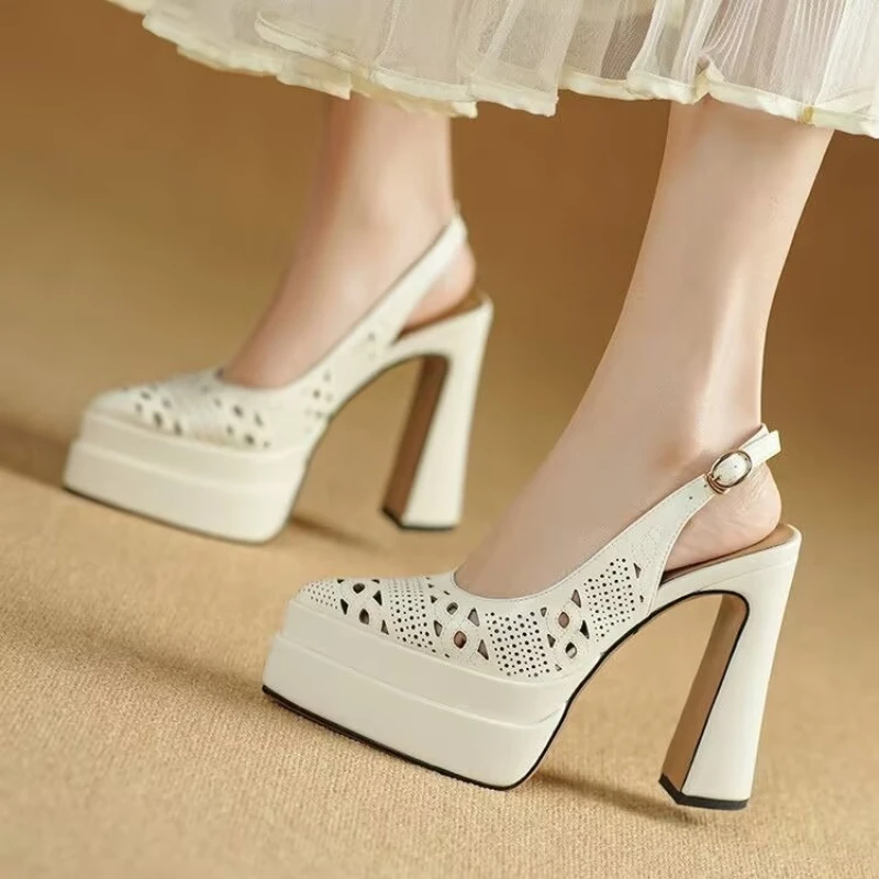 

Thick-soled, Thick-heel, Front-covered Ankle Strap Buckle Waterproof Platform, Comfortable, Non-slip, Breathable Women's Sandals