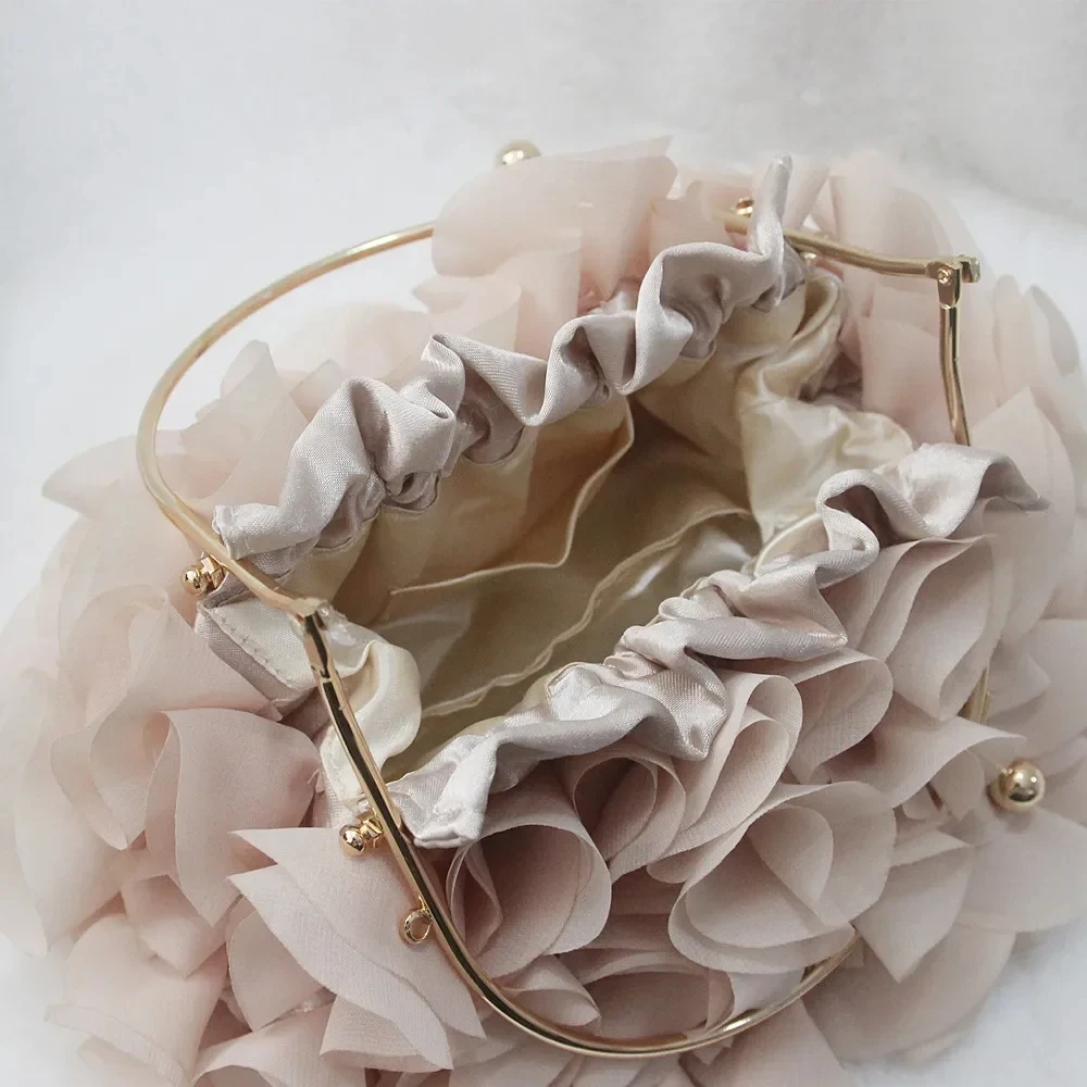 Korean version of new women's silk flower handbag, silk bag, banquet bag, bride dress bag, fairy diagonal cross bag