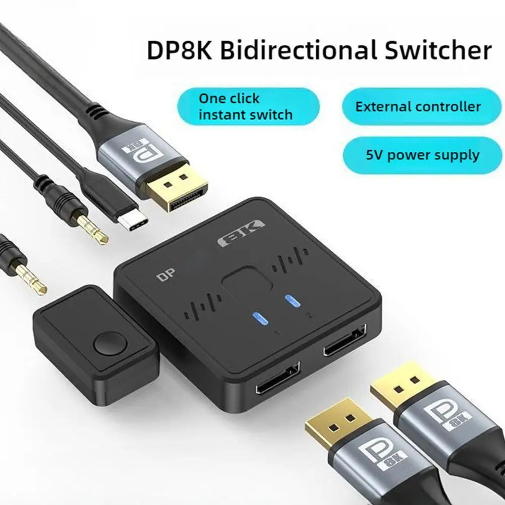 Commutateur bidirectionnel DP, prise en charge de la commutation en un clic, mode 2 entrées 1 sortie et 1 entrée 2 sorties, alimentation 5V, commutateur de type C, 8K