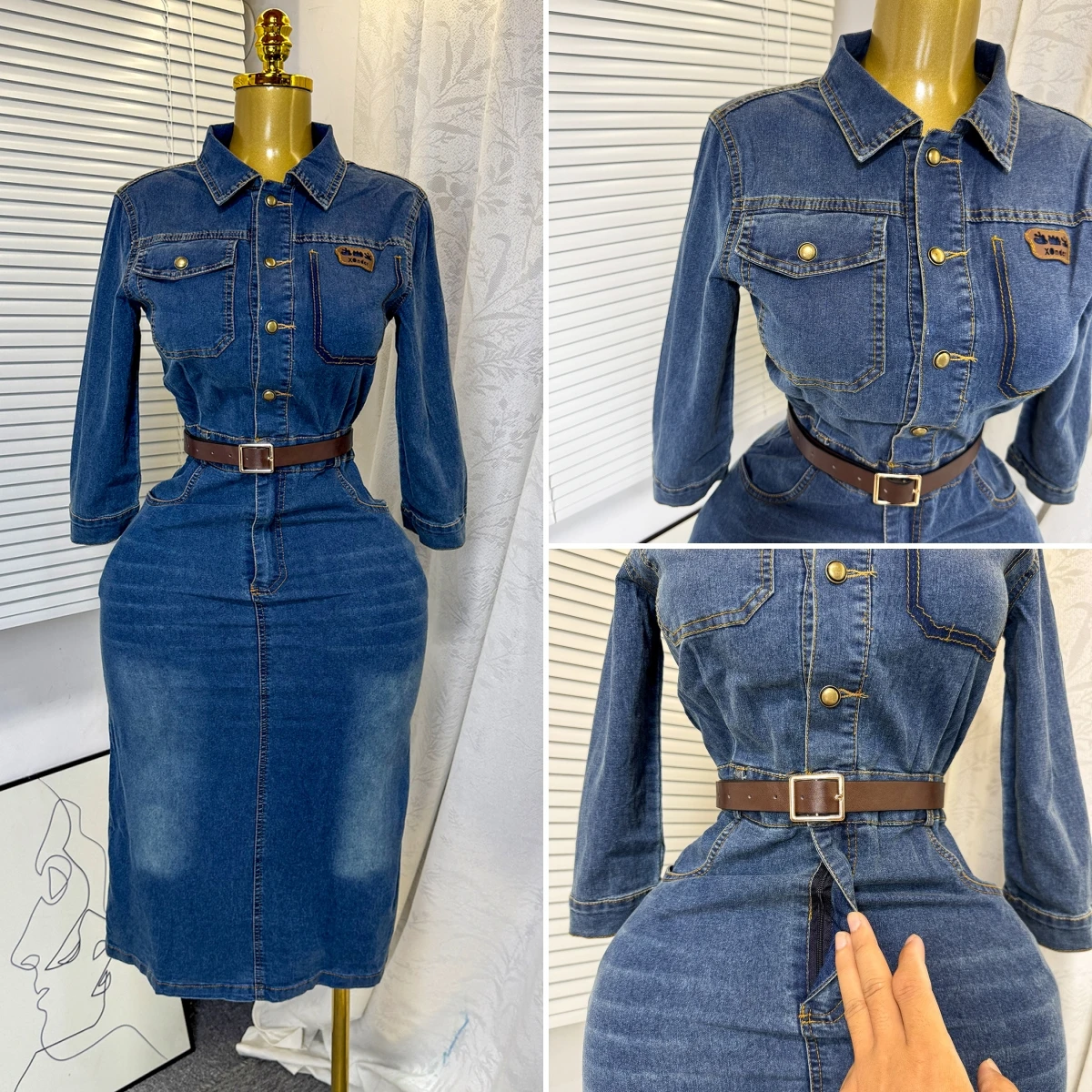 

Mid Length Dress Women Denim Dresses A Line Vestidos Streetwear Full Sleeve High Waist Elegant Mom Jeans Y2k Work Summer 2025