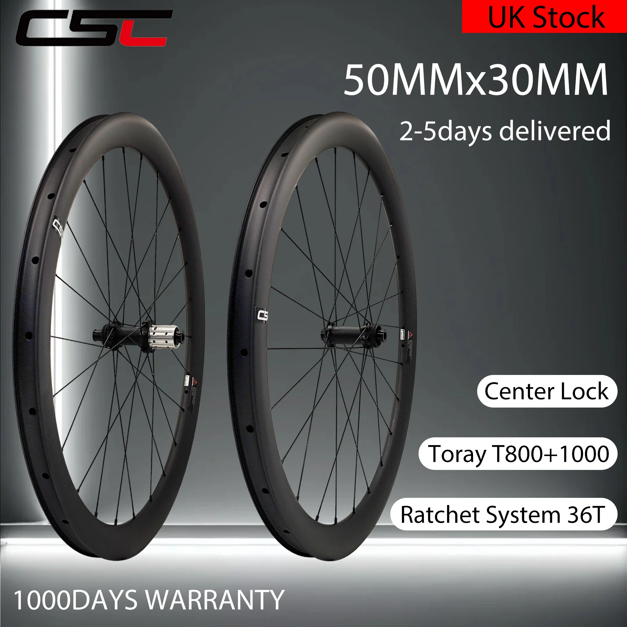 CSC 700C disc brake Cyclocross Bicycle carbon Wheelset Center Lock 36T Ratchet Gravel bike Carbon Wheels 50mm deep 32mm width