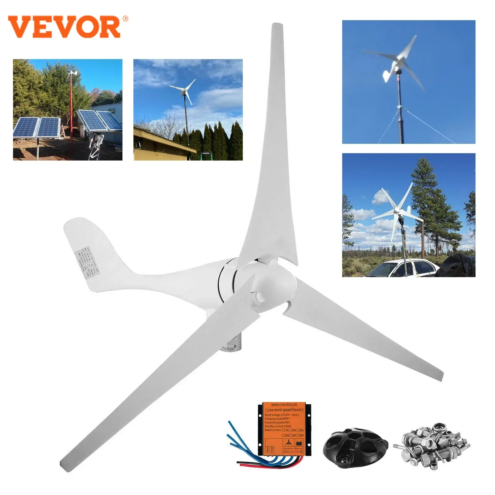 VEVOR Blades Wind Turbine Generator 300-500W With MPPT/Charge Controller Wind Power Turbine Generator for Power Sup Home Use