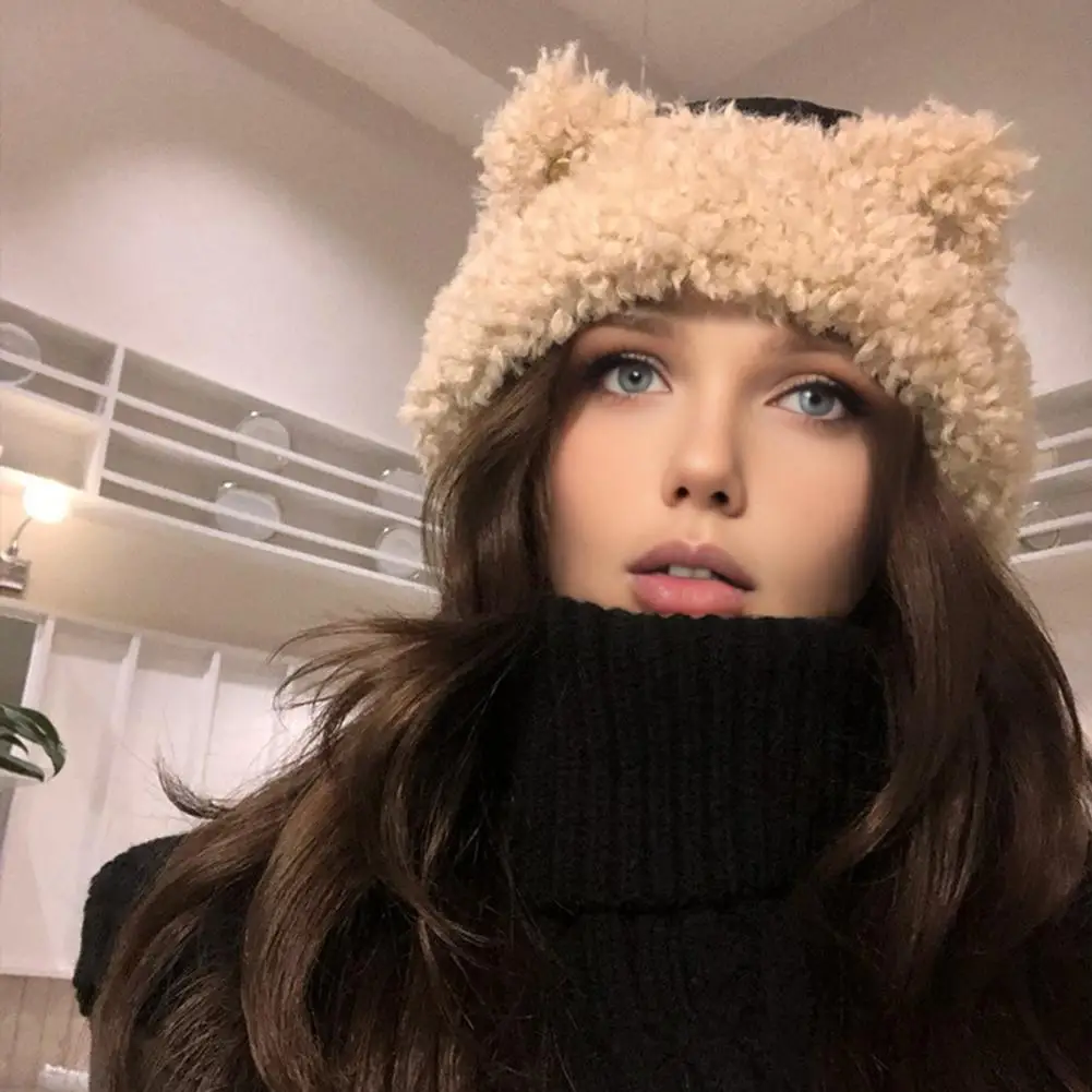 Women Winter Hat Cat Ear Hat Cat Ear Sherpa Fleece Hat for Women Windproof Winter Ear Protection Cap Thick Warm for Outdoor
