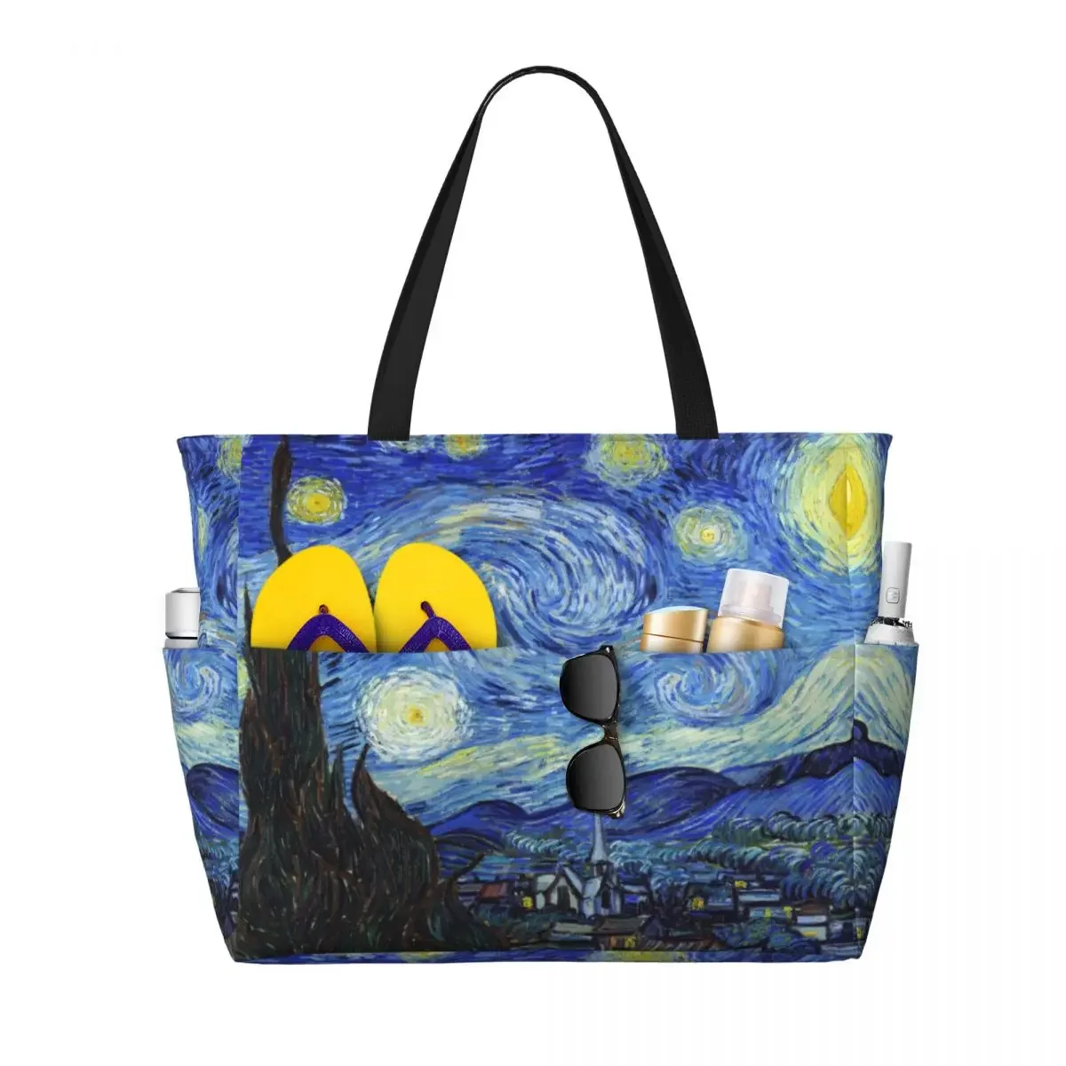 Custom Vincent Van Gogh Starry Night Tote Bag for Women Large Capacity Art Painting Beach Gym Travel Bags