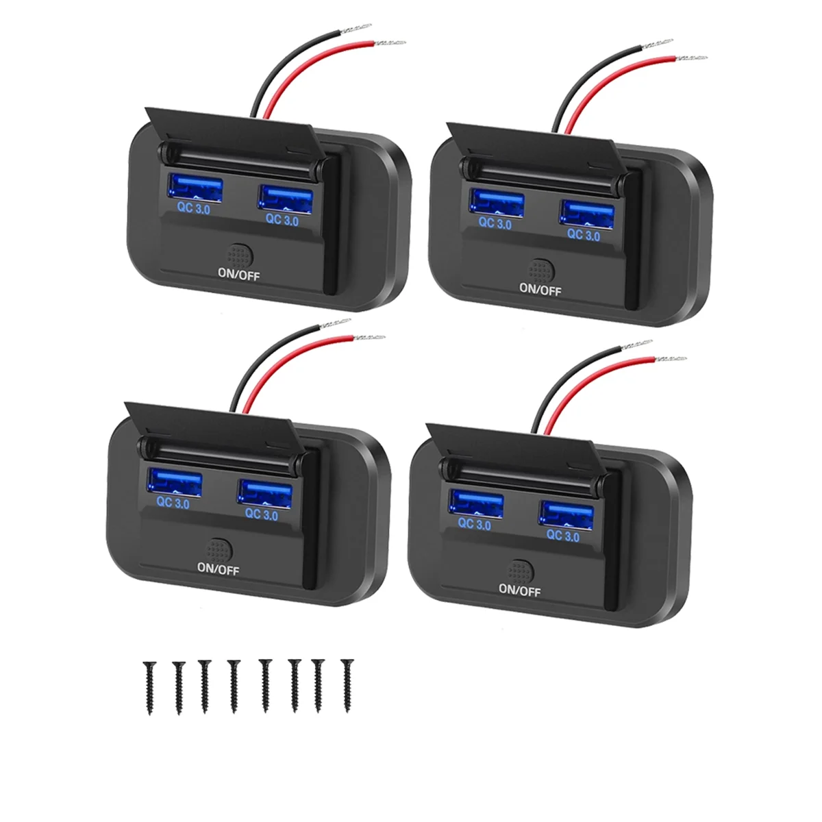 4PCS USB Outlet 36W Dual QC3.0 Quick Charge Socket 12V 24V RV Switch Panel Car Charger for Marine Boat ATV Motorcycle